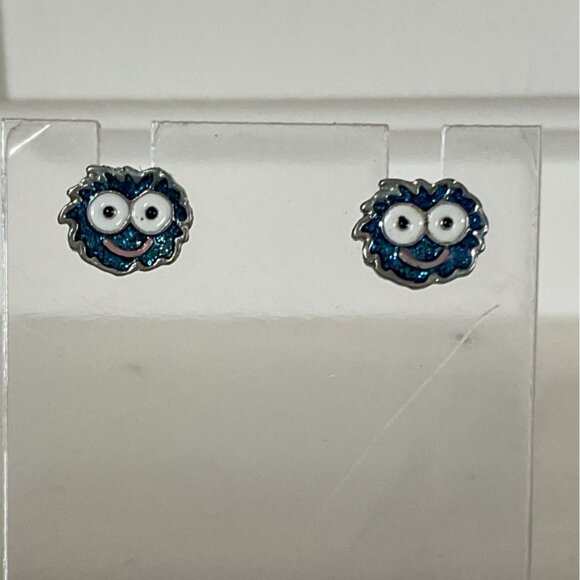 Blue Monster Kids Post Back Stud Earrings - Picture 1 of 3